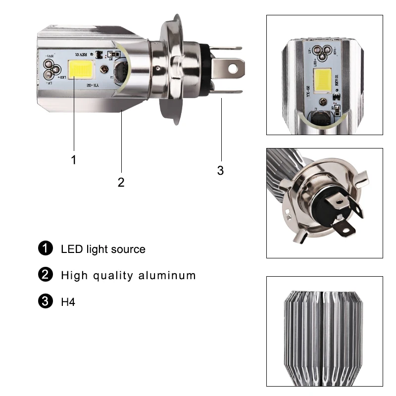 Keiurot Ampoule LED H4 Moto Ampoules de phares H4 voiture Moto HS1 HB2 9003  Ampoule LED pour phares de moto Faisceau haut et bas Hi/Lo 9-80V 12W Blanc,  Lot de 2 