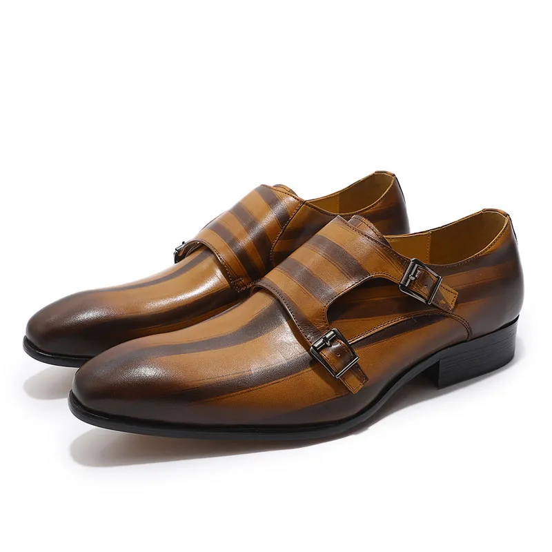 Size 39 46 Mens Double Monk Strap Slip on Brown Dress