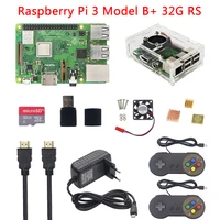 In Stock Raspberry Pi 3 Model B+ Plus+Acrylic Case+CPU Fan+16G 32G SD Card+5V 3A Power Adapter+2 Gamepads+HDMI Cable+Heat Sink