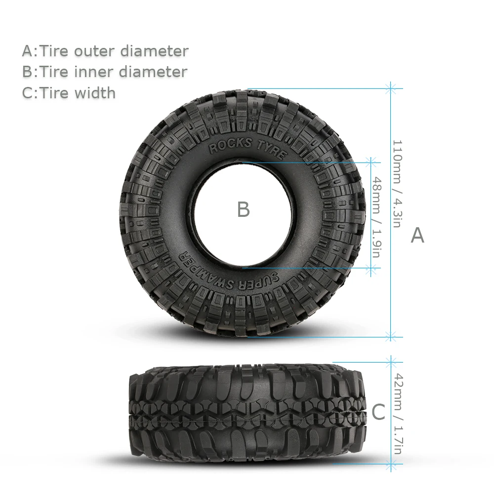 4Pcs AUSTAR AX-4020 1.9 Inch 110mm 110 Rock Crawler Tires for D90 SCX10 AXIAL RC4WD TF2 RC Car (8)