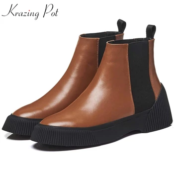 

Krazing Pot hot sale 2020 full grain leather brand boots style mixed color cowboy boots superstar British school ankle boots L92