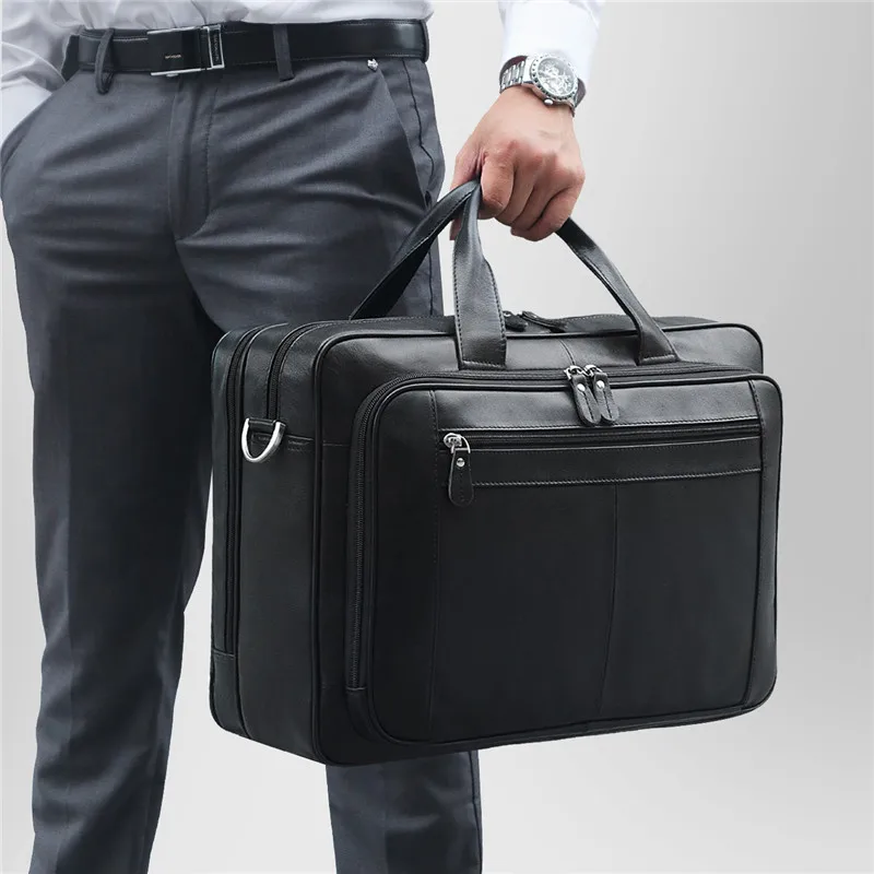 

Nesitu Large Black Coffee Genuine Leather 14'' 15.6'' 17'' Laptop Men Briefcase Portfolio Business Travel Messenger Bags M7320