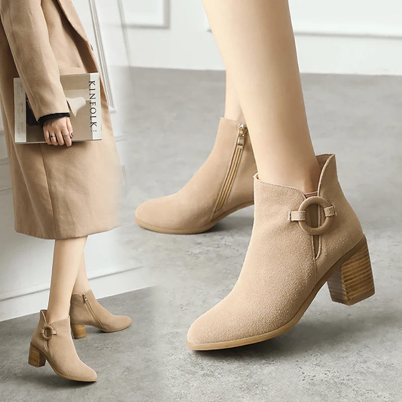 

MYCOLEN 2018 Ankle Boots New Fashion Women Comfort Chelsea Boots Spring Autumn High Heels Casual Zip Ladies Shoes Laarzen