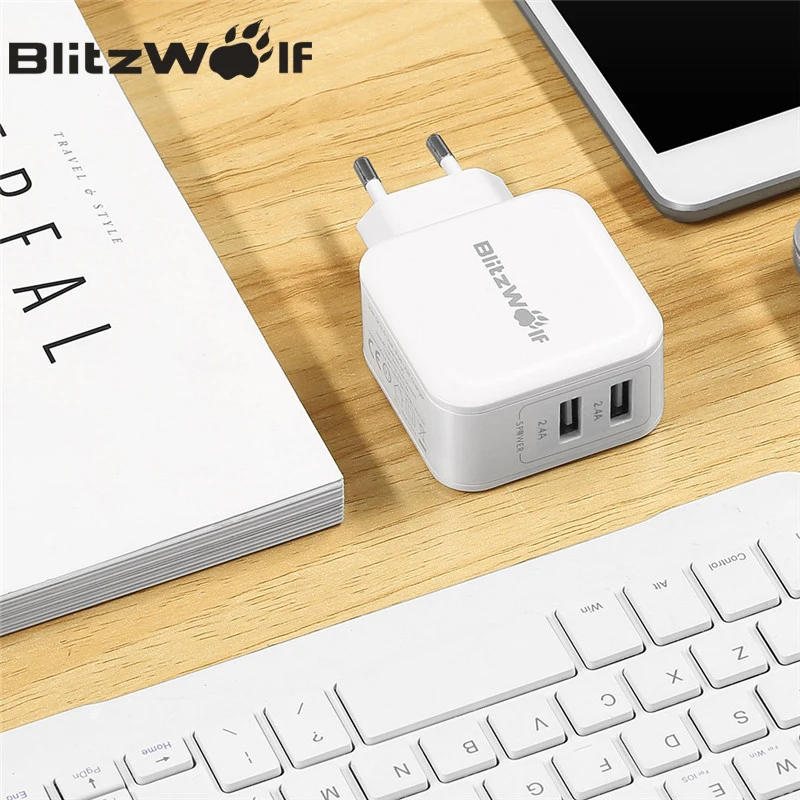 Зарядное устройство BlitzWolf на 2 порта USB для путешествия Мобильное Адаптер