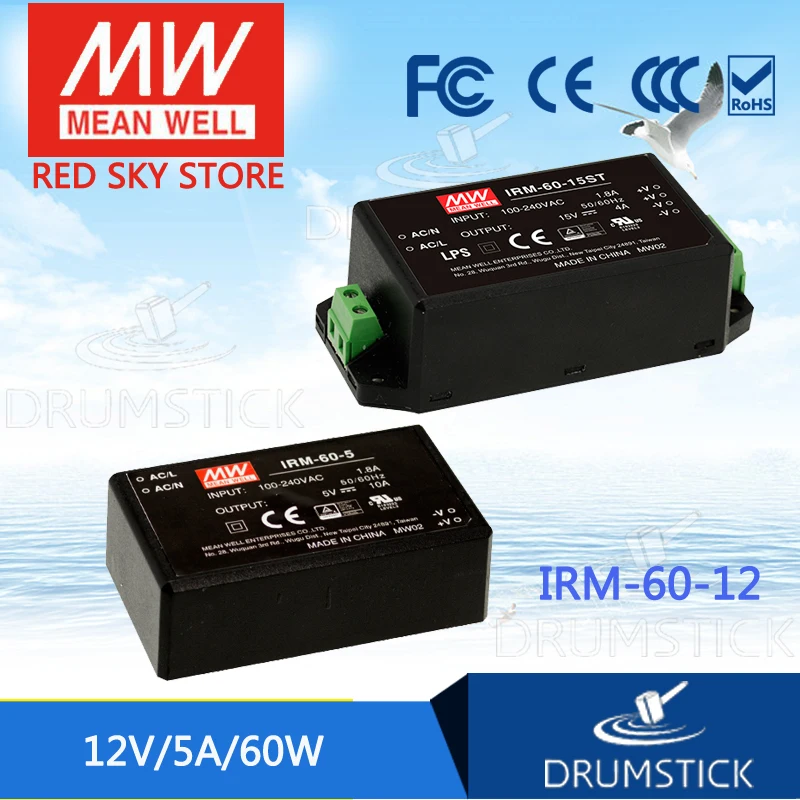 Специальные предложения MEAN WELL IRM-60-12 12V 5A meanwell IRM-60 12V 60W PCB монтажный стиль