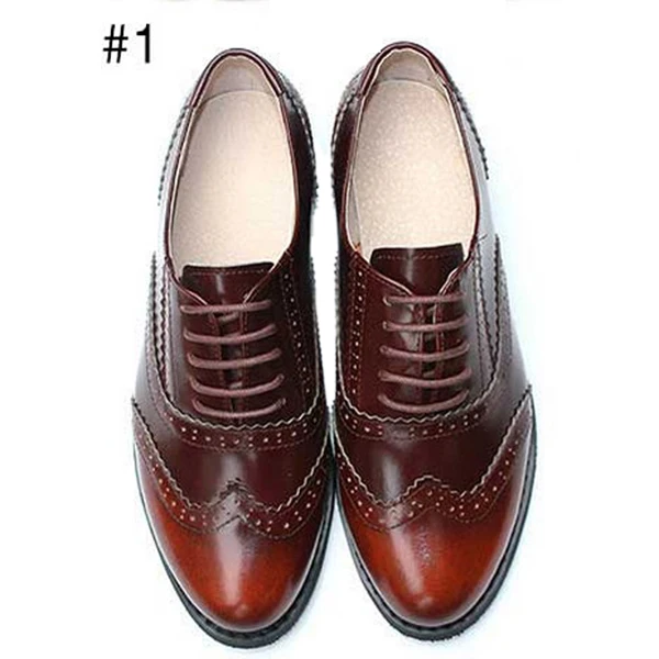 Для женщин качество Туфли без каблуков Пояса из натуральной кожи Кружево-оксфорды на шнуровке Обувь для Для женщин Демисезонный ручной работы Размеры 32–43 Повседневное броги Дамская обувь - Цвет: I08-Style 1