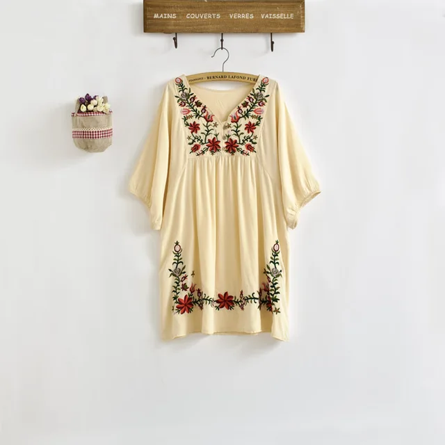 New 2018 Spring Summer Vintage 70s Mexican Ethnic Floral EMBROIDERED Hippie Blouse DRESS Women Clothing Vestidos New 2018 Spring Summer Vintage 70s Mexican Ethnic Floral EMBROIDERED Hippie Blouse DRESS Women Clothing Vestidos