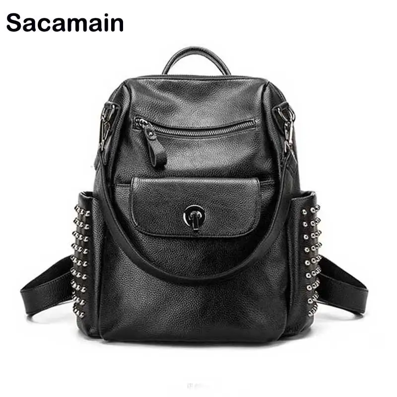 

Sacamain Brand Real Leather Multi-function Backpack Female Large-capacity School Cheap Backpacks Anti-theft Backpack Girlsr