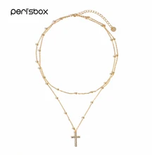 Peri'sBox Изысканная Золотая цветная Стразы чокер с крестиком, колье нежное Винтажное колье ожерелье s Простой Бисероплетение цепи Чокеры