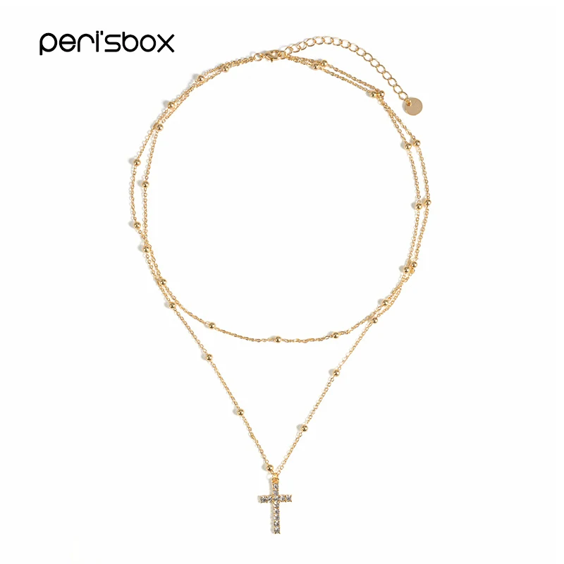 

Peri'sBox Dainty Gold Color Rhinestone Cross Choker Necklace Delicate Vintage Collier Necklaces Simple Beaded Chain Chokers