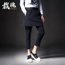 Новая мода случайный мужчина мужская персонализированные Тонкий осень pantskirt девятый Брюки Брюки K043 черный Метросексуал