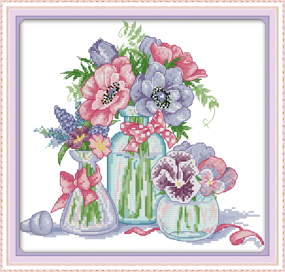 A Blooming Flower Cross Stitch Kit Aida 14ct 11ct Count Print Canvas