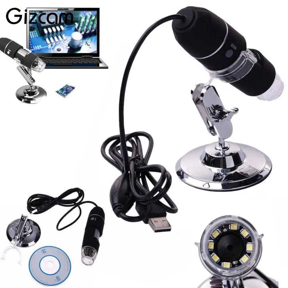 Gizcam Mini Camera 2MP 1000X 8LED USB Digital Microscope Zoom Video