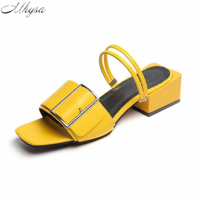 

Mhysa 2019 New summer fashion Roman shoes sandals slippers ladies thick with slippers one word two wearing sandals T528