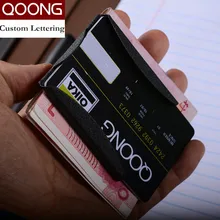 QOONG пользовательские надписи нержавеющая сталь 3 цвета тонкий гладкий зажим для денег двусторонний держатель для карт QZ40-006
