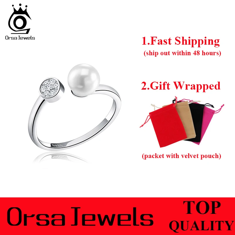 ORSA JEWELS регулируемое жемчужное кольцо, Стерлинговое серебро 925, ювелирное изделие, CZ проложенное кольцо для женщин, рождественский подарок, кольца SR15