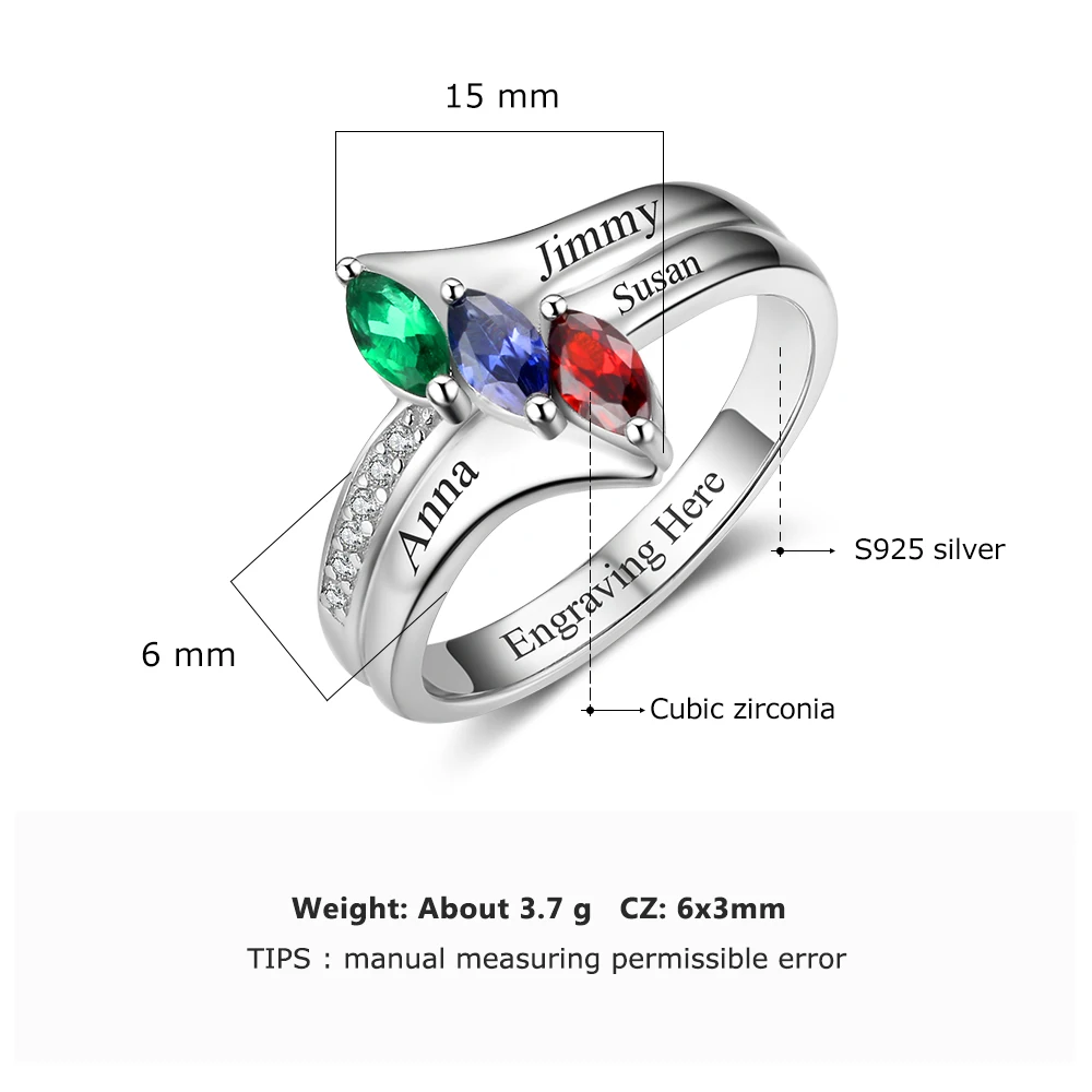Family Ring Personalized Birthstone Engrave Name Rings 925 Sterling Silver Jewelry Anniversary Birthday Gift (JewelOra RI102985)