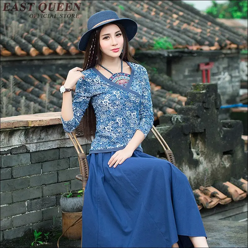 Chinese style clothing Deep v-neck tops Three quarter sleeve top Slim tight t shirt tops for women AA1540z