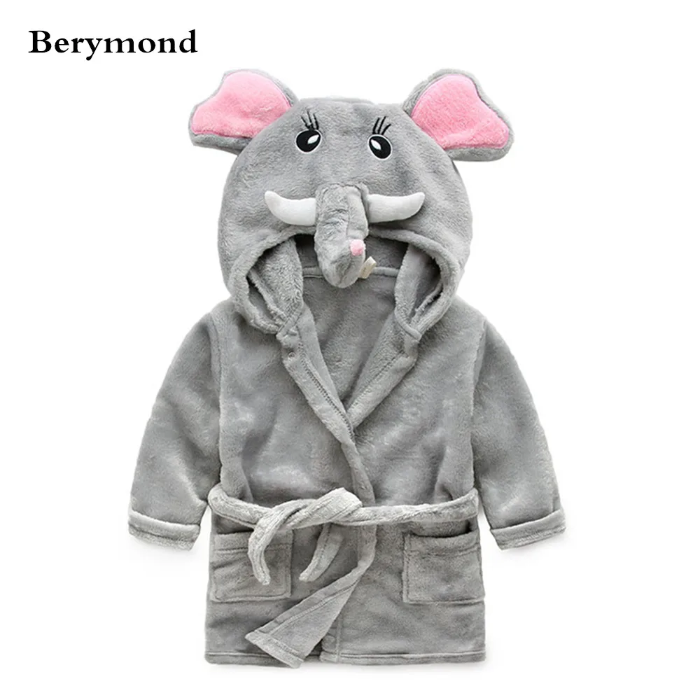 Berymond/ детский Халат фланелевый Халат в форме животных для мальчиков и девочек домашняя пижама одежды для малышей Детская одежда для сна и халаты - Цвет: Gray Elephant