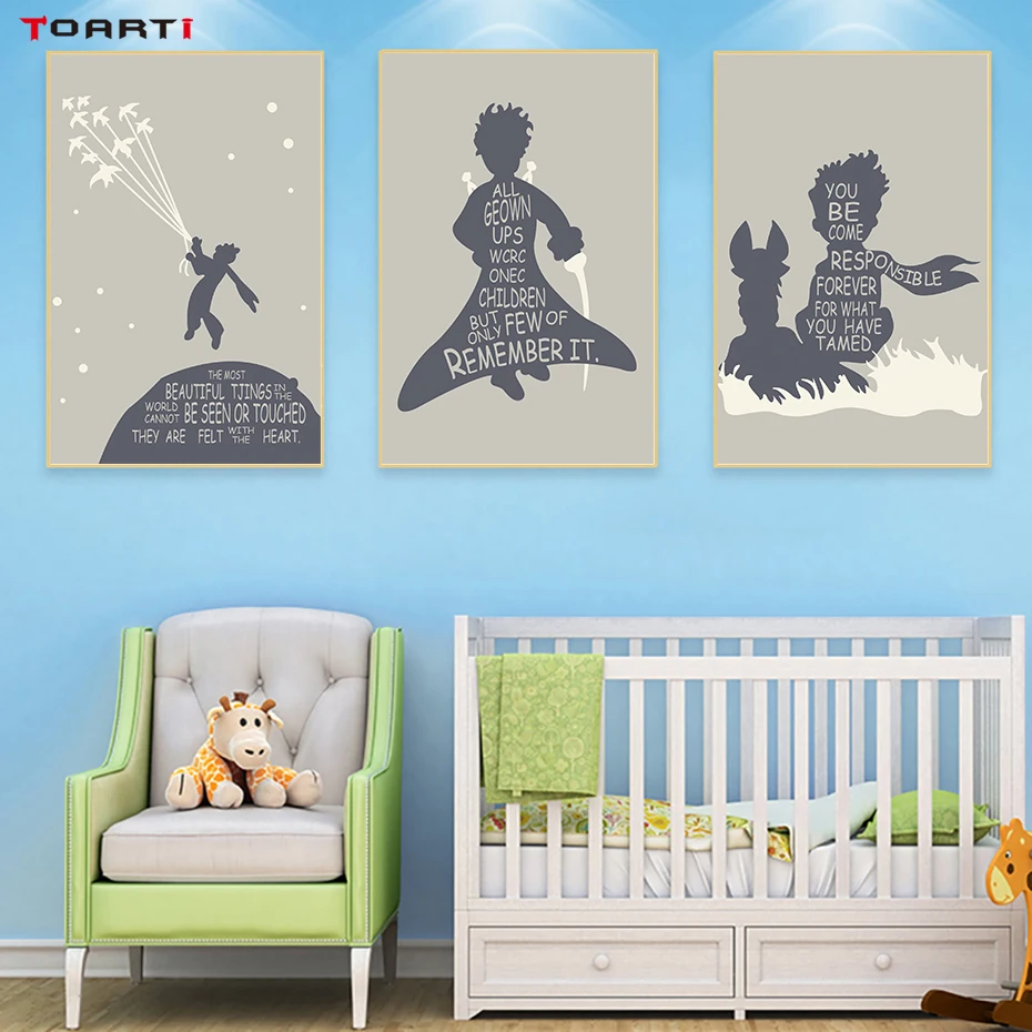 The Little Prince Fox Wall Art Canvas Painting Pictures Gray Movie Quote Poster And Print Nordic Kids Nursery Room Home Decor Calligraphy Aliexpress Fox Wall Art Canvas Painting Pictures
