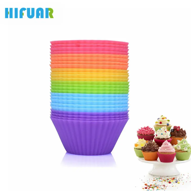 

HIFUAR 12PCs Random Color Muffin Silicone Mold Bakeware Cupcake Liners Mould Baking Cake Decorating Tools Kitchen Accessories