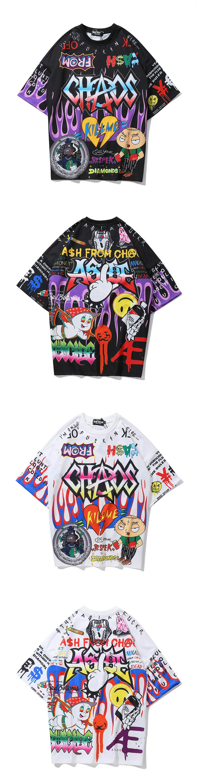 2 шт. наборы мужская Мода граффити печатных короткий рукав свободная футболка и эластичный пояс Sweatpant Harajuku одежда хип хоп набор