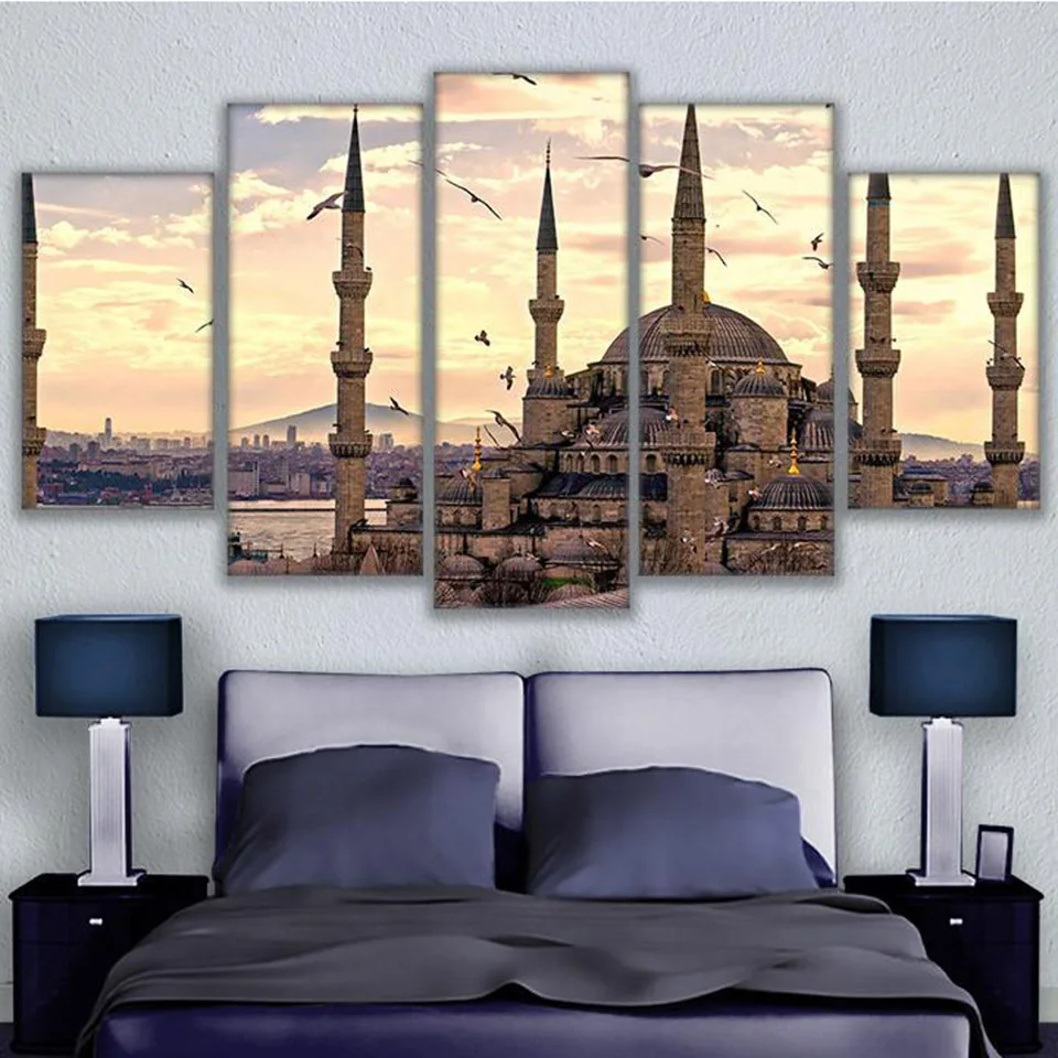 

Home Decor Paintings On Canvas Wall Modular 5 Panel Sultan Ahmed Mosque Modular Pictures Vintage For Living Room HD Print