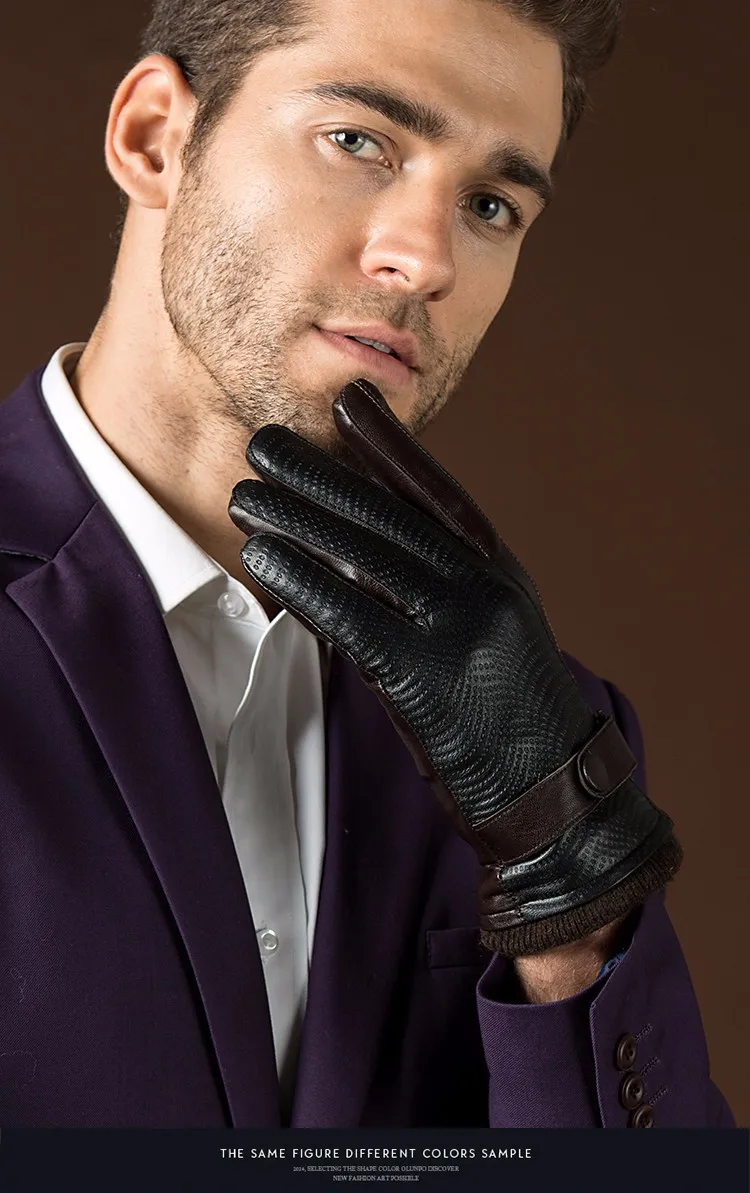 Осенние новые дизайнерские роскошные мужские перчатки для вождения 100% натуральная варежки из овчины теплые перчатки для моды мужские