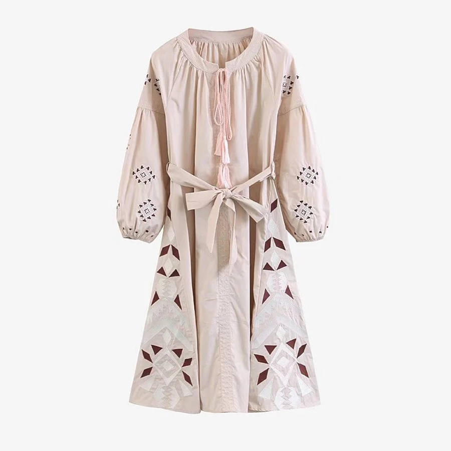 

TEELYNN ethnic dress Floral Embroidery 2018 spring vintage lantern long Sleeve boho dresses Casual loose Bohemia women dress