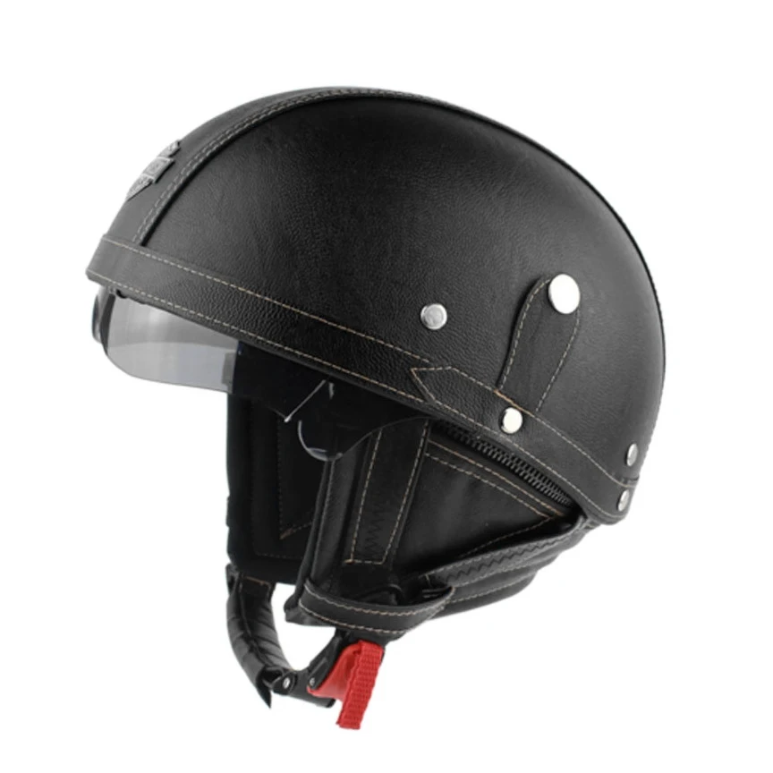 Motorcycle Motorbike Rider Half PU Leather Retro Helmet Visor With