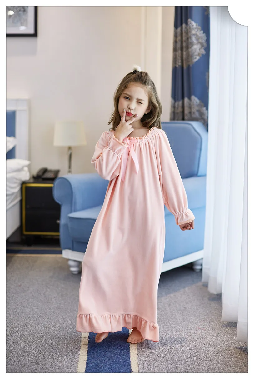 Весенняя детская ночная рубашка одежда для маленьких девочек детская одежда для сна из золотого бархата винтажная Домашняя одежда принцессы пижама с длинными рукавами Y338