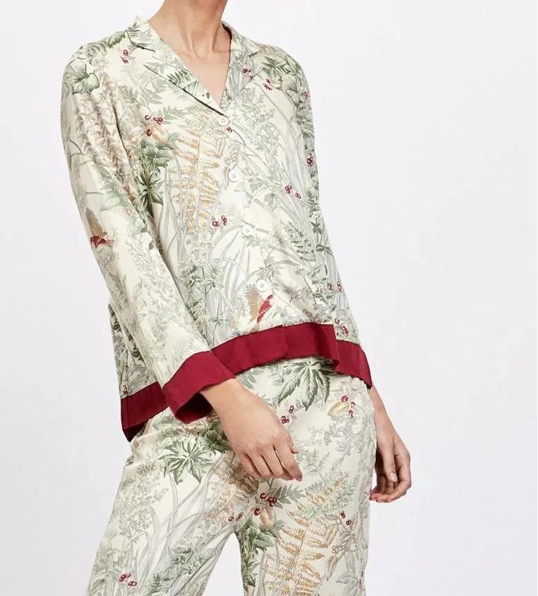 

Summer Turn-down Collar Casual Long-sleeved Trousers Pijama Mujer Loungewear Pajamas for Women Sexy Pyjamas Silk Print Sleepwear