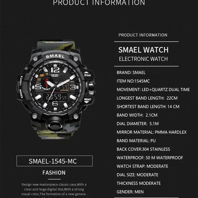 SMAEL luksusowych marek wojskowych zegarki sportowe mężczyźni kamuflaż PU paski podwójny wyświetlacz LED Watch mężczyźni Fashion casual Dive 50m xfcs tanie i dobre opinie Quartz Wristwatches Complete Calendar Shock Resistant Rattrapante Stop Watch LED display Auto Date Water Resistant Back Light Chronograph Multiple Time Zone Alarm Perpetual Calendar SMAEL luksusowych marek wojskowych zegarki sportowe mężczyźni kamuflaż PU paski podwójny wyświetlacz LED Watch mężczyźni Fashion casual Dive 50m xfcs tanie i dobre opinie Quartz Wristwatches Complete Calendar Shock Resistant Rattrapante Stop Watch LED display Auto Date Water Resistant Back Light Chronograph Multiple Time Zone Alarm Perpetual Calendar