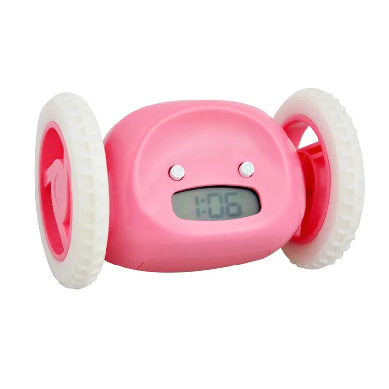 Good Quality Creative Pink Running Runaway Rolling LED Snooze Alarm