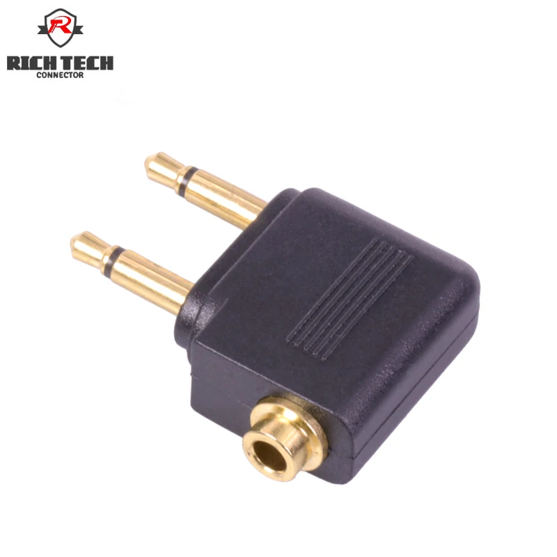 50PCS Mono Jack 3 5 Gold plated Airplane Headphone Audio Converter Double 3 5mm Mono Plug to 3 5mm Dual Channel Stereo Jack