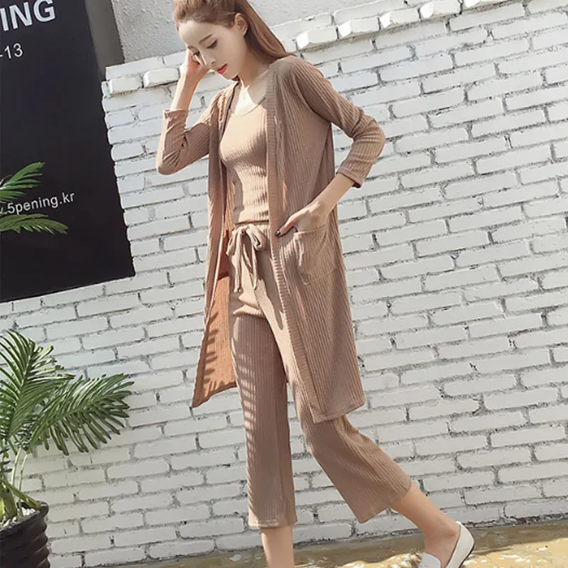 

Plus Size 3 piece set summer Knit loose wide leg pants 2 piece set two piece set Costumes for women suit spring autumn 4 color