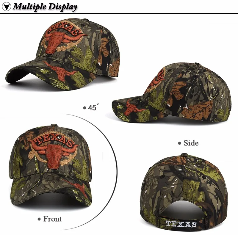 Dettagli su Camouflage Baseball Cap Adjustable TEXAS Embroidery Hunter  Fishing Dad Hat - 