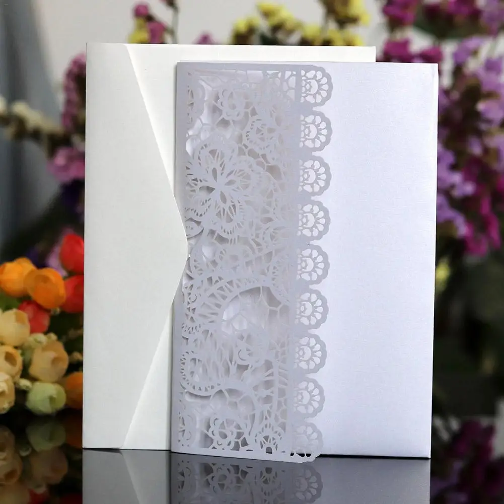  10pcs New Laser Cut Wedding Invitations Cards Set White Blue Greeting Cards Customize Business Invi - 32907383899