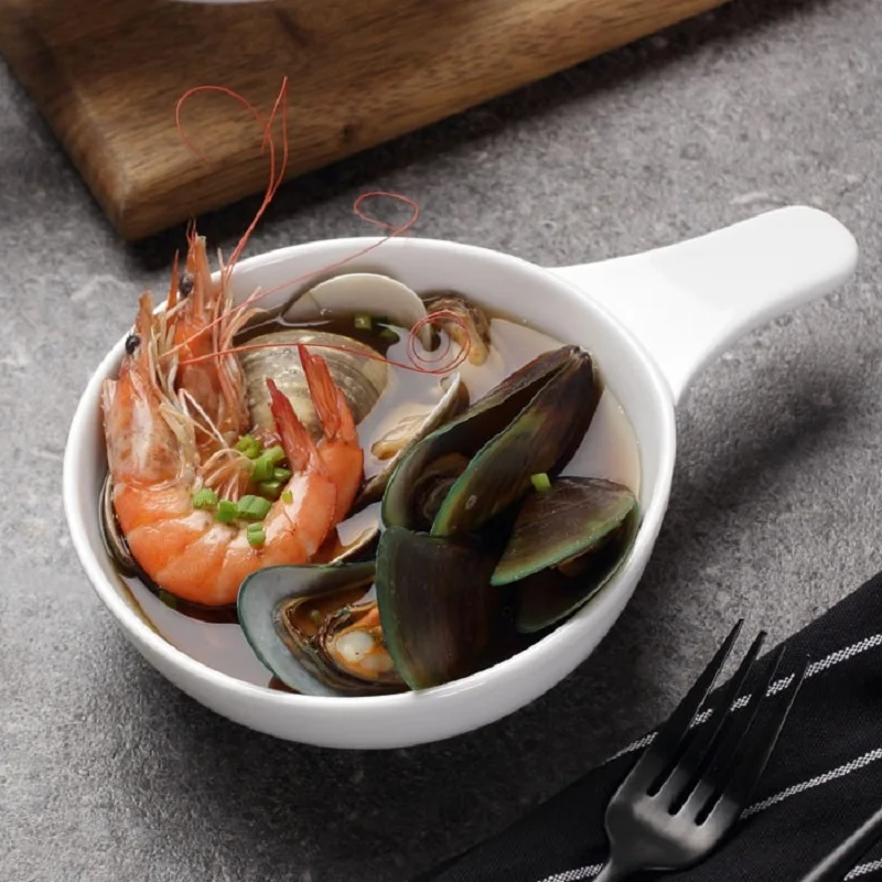 

Continental seafood soup bowl afternoon snack bowl single cheese rice rice bowl creative ceramic white porcelain is healthie