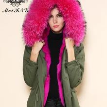 Мода итальянский стиль Женская Мужская зимняя куртка с мехом енота и кролика парки