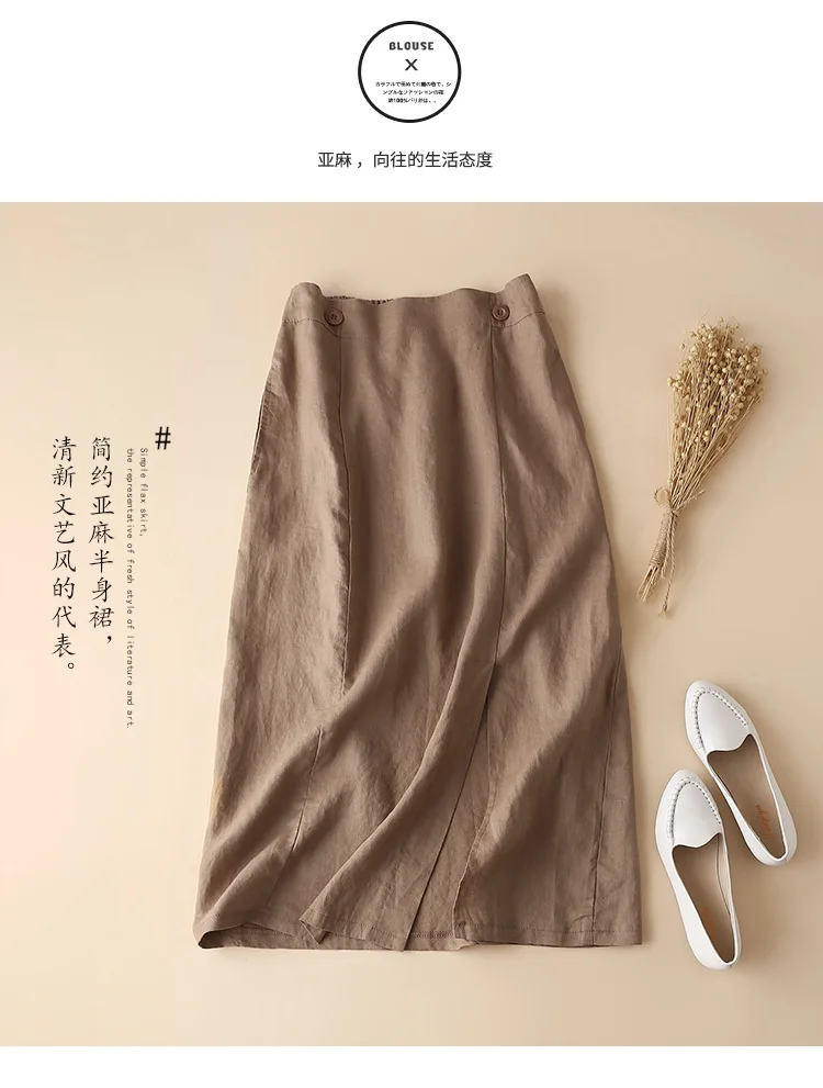 Женские ретро этнические элегантные льняные макси юбки, Женская однотонная Минималистичная длинная юбка с разрезом, большие размеры, Женская Нижняя юбка