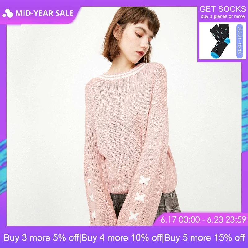 

ONLY 2019 Spring Summer New Women's Lace-up Flared Sleeves Loose Fit Long-sleeved Pullover Knit |118113512