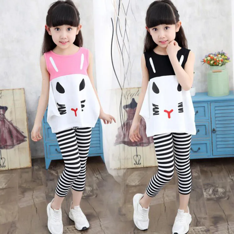 

2019 New cute cartoon girls summer shirt set casual shirt + pants set