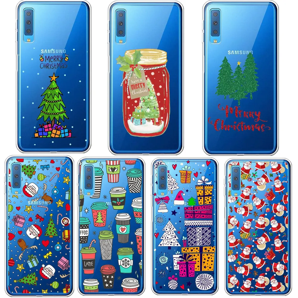 

Merry Christmas tree New Year Soft Silicone TPU Back Cover Phone Cases For Samsung Galaxy A7 2018 A750 A6 A8Plus 2018 S7 S8 S9