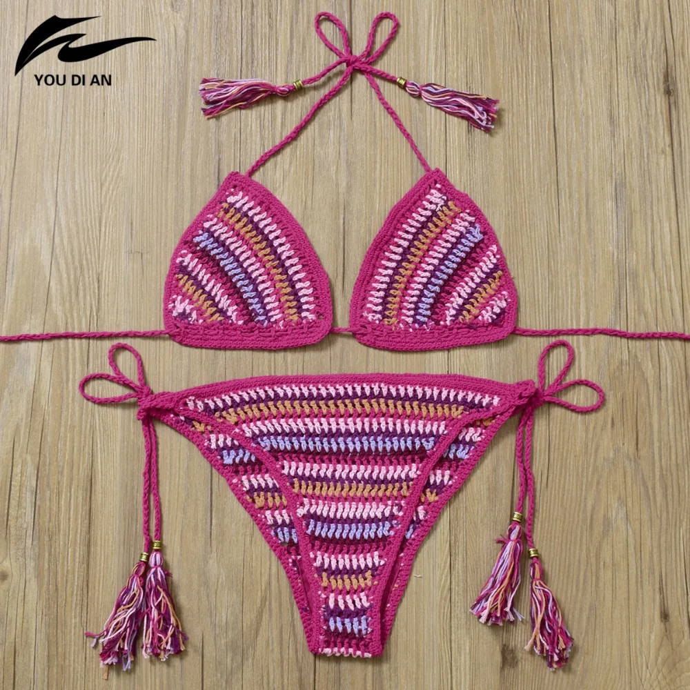 Sexy Crochet Bikini Brazilian Biquini Bikinis Handmade Knitted Swimwear