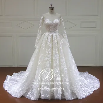 شراء100% صور حقيقية فساتين زفاف فاخرة ذيل ملكي دانتيل زينة فستان زفاف عادي 2019 Vestido Xf16157
