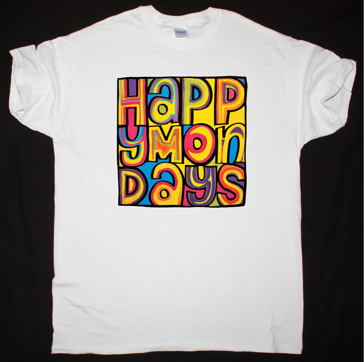 HAPPY MONDAYS/белая футболка с логотипом Альтернативная рок-кислота черный виноград