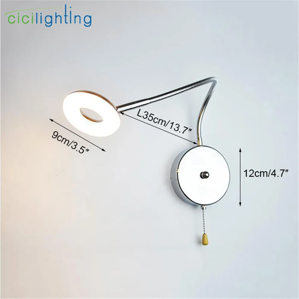 Промышленный прикроватный светильник для чтения, 5 Вт, на стену/изголовье, светодиодный, художественный, выставочный светильник с цепным выключателем