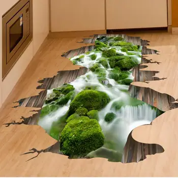 

Floor Wall Sticker 3D Removable Decals Wallpaper For Room Home Decoration Waterfall #