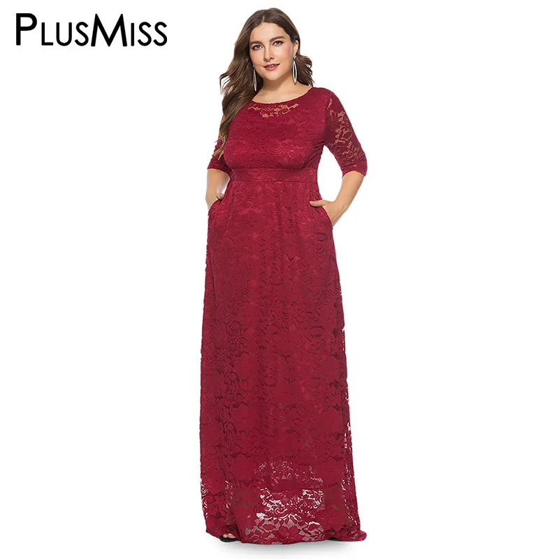 PlusMiss размера плюс 5XL XXXXL XXXL Черный, красный, белый цвета кружевное элегантное Вечеринка платья больших Размеры летние макси длинное платье Robe Femme - Цвет: Красный